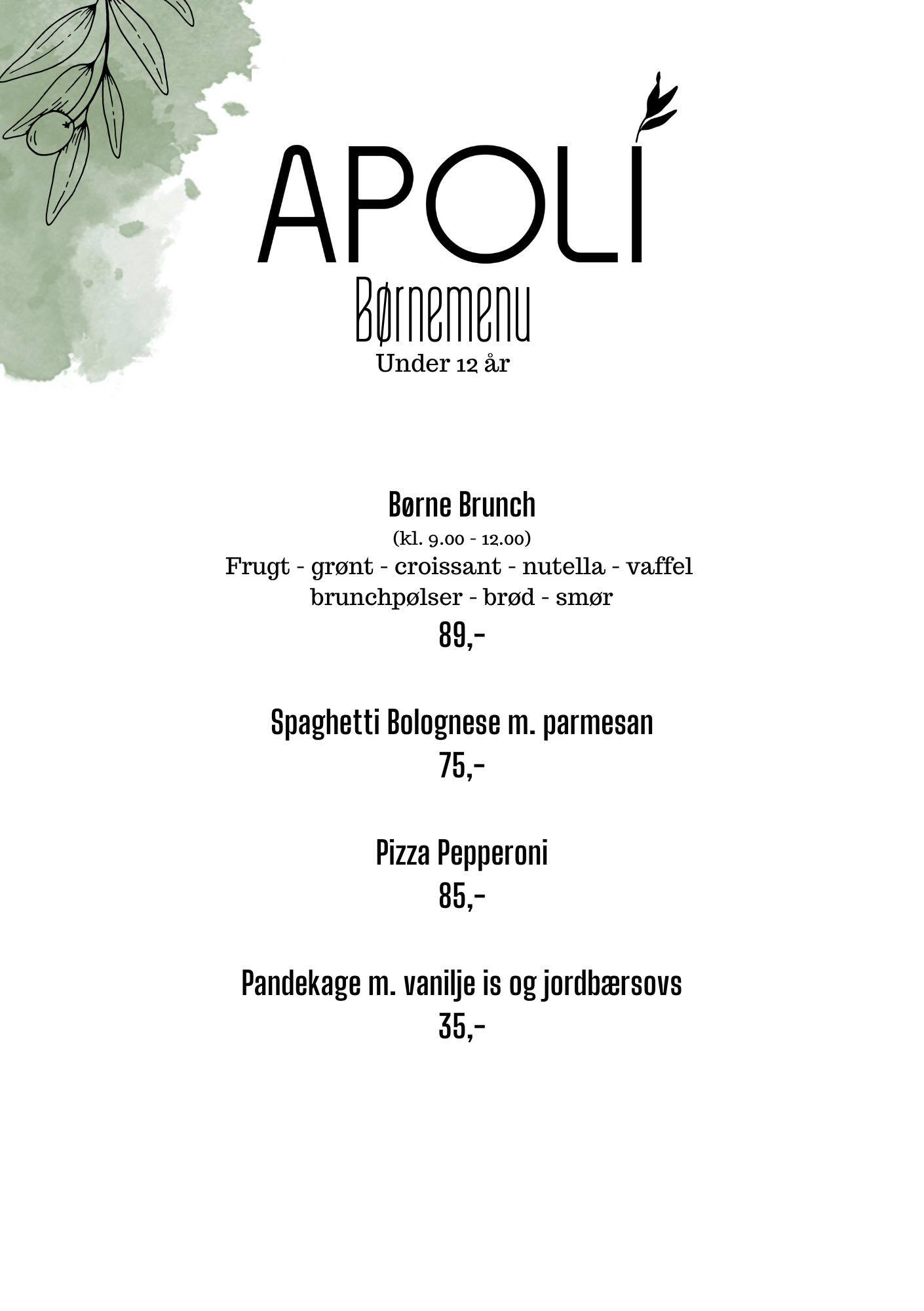 Børnemenu på restaurant Apoli