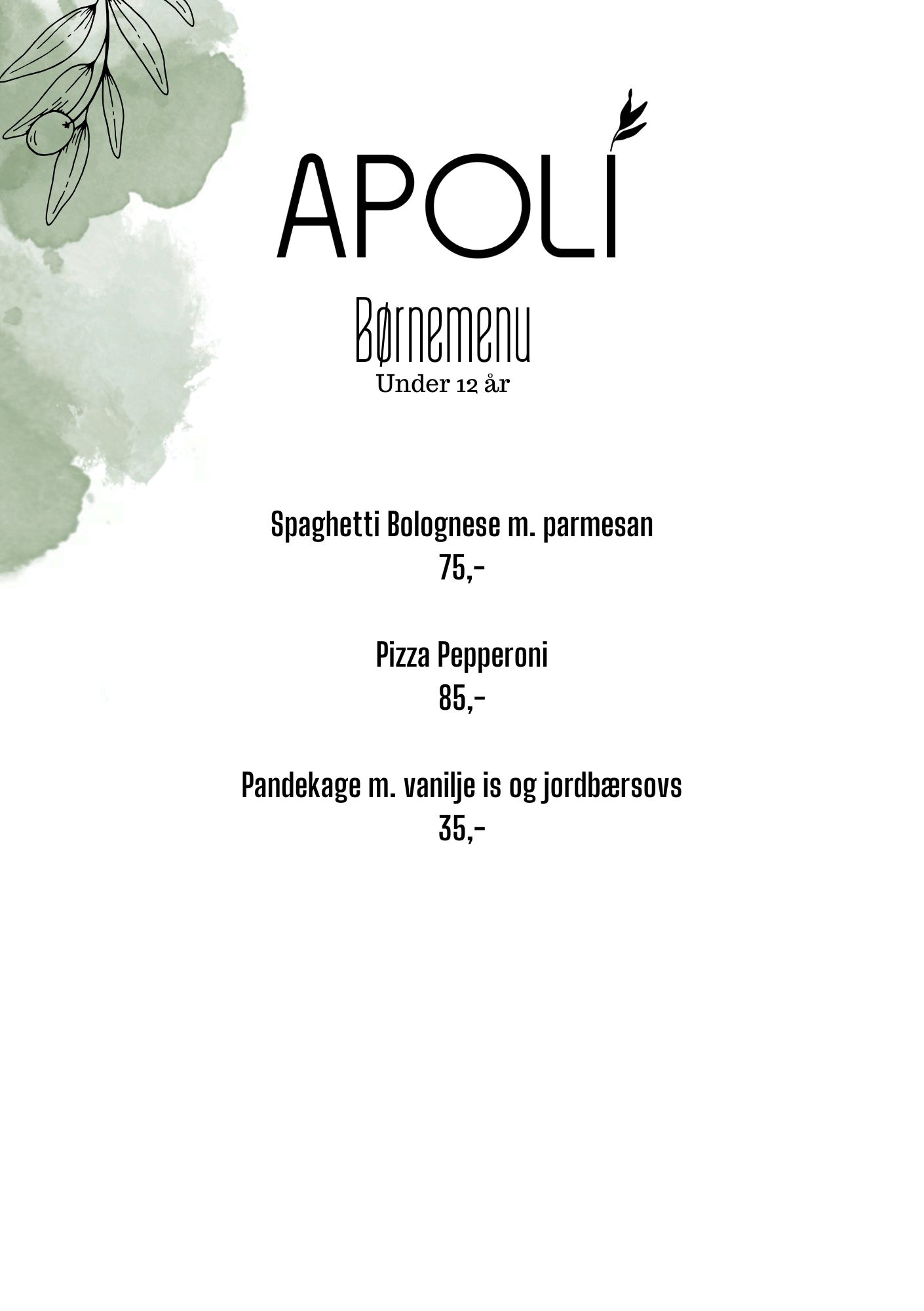 Børnemenu på restaurant Apoli