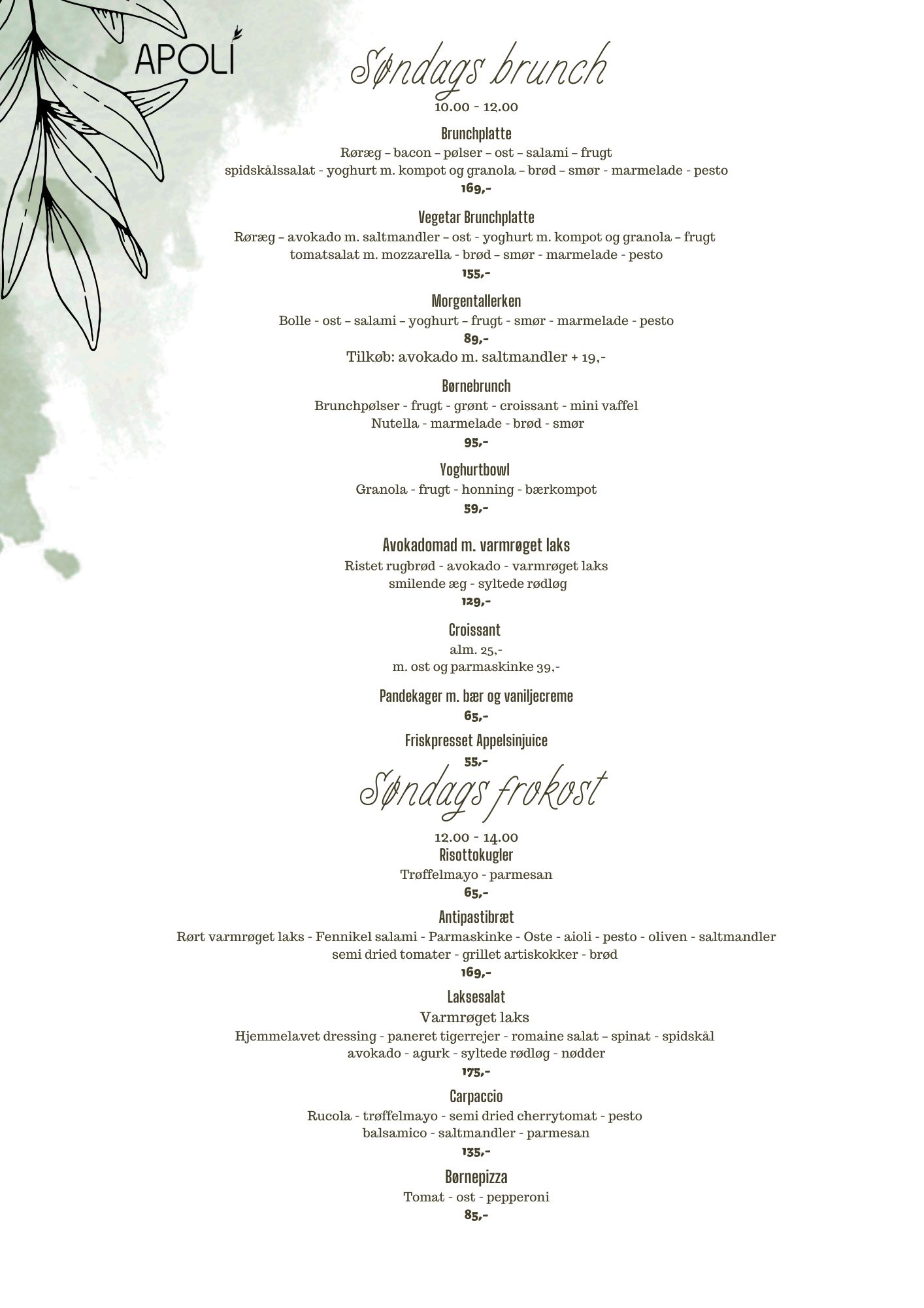 Børnemenu på restaurant Apoli