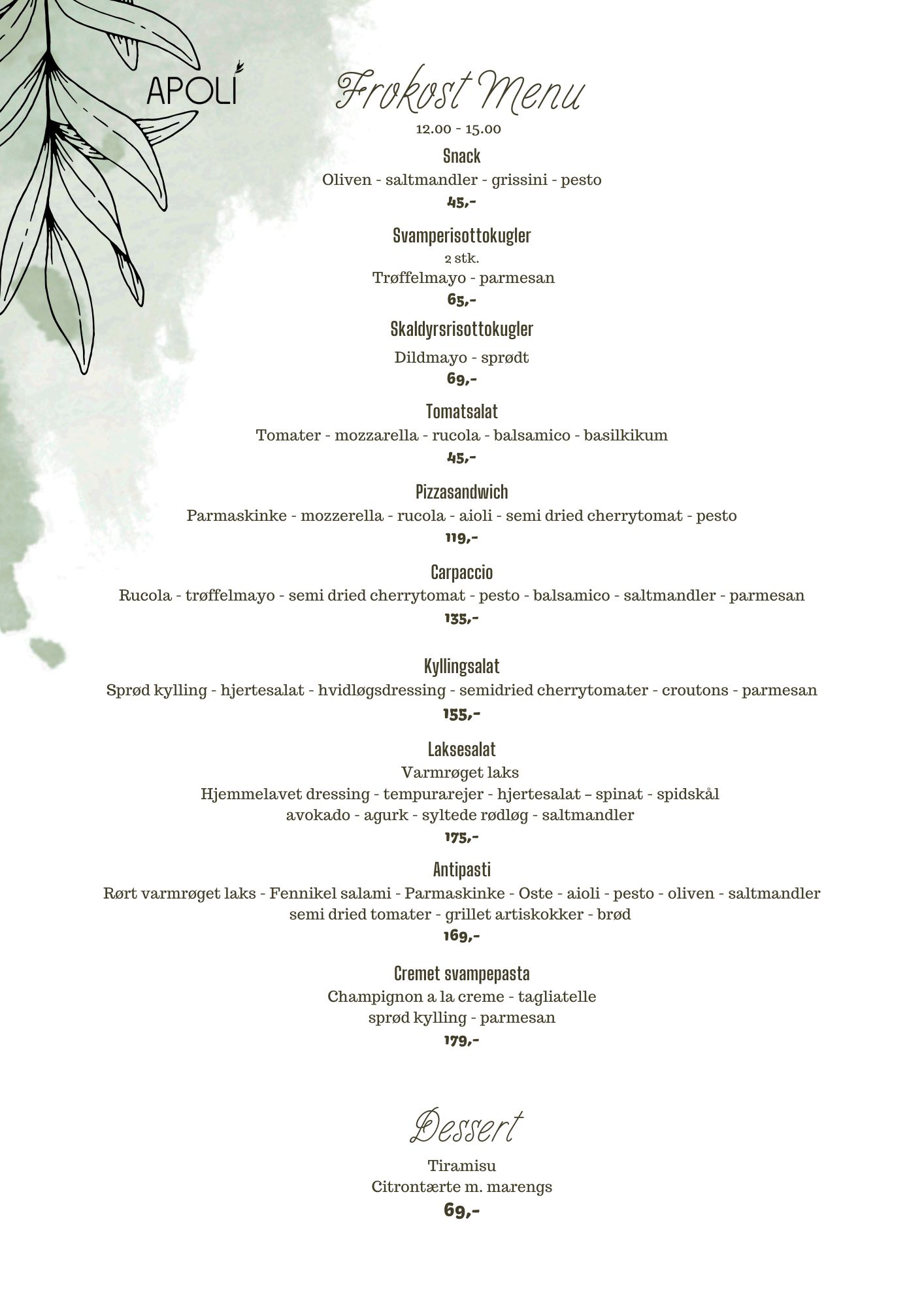 Frokost og aftenmenu APOLI Restaurant i Nyborg