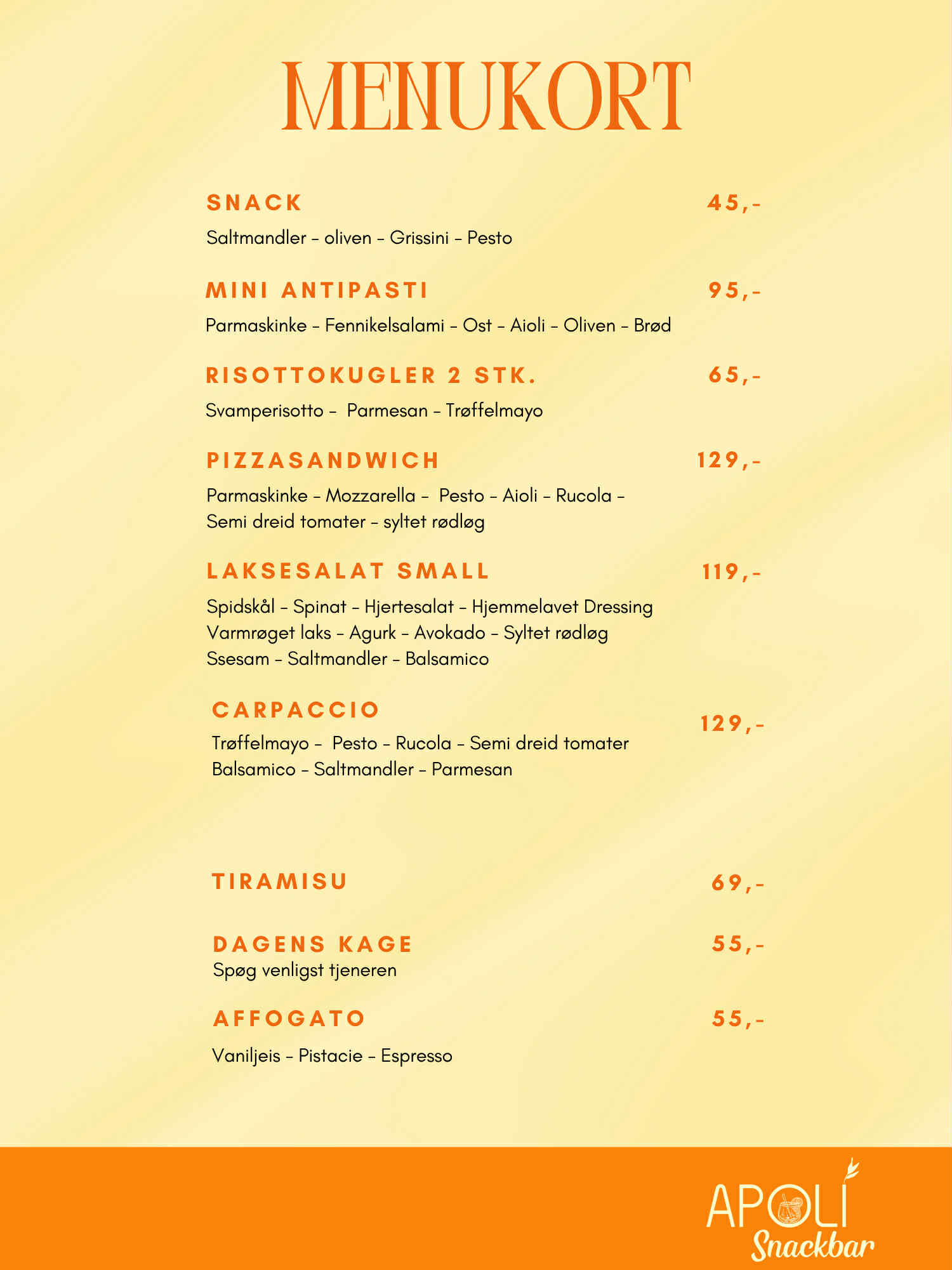 Menu Snackbar Apoli Brunch menu hos APOLI Restaurant Nyborg