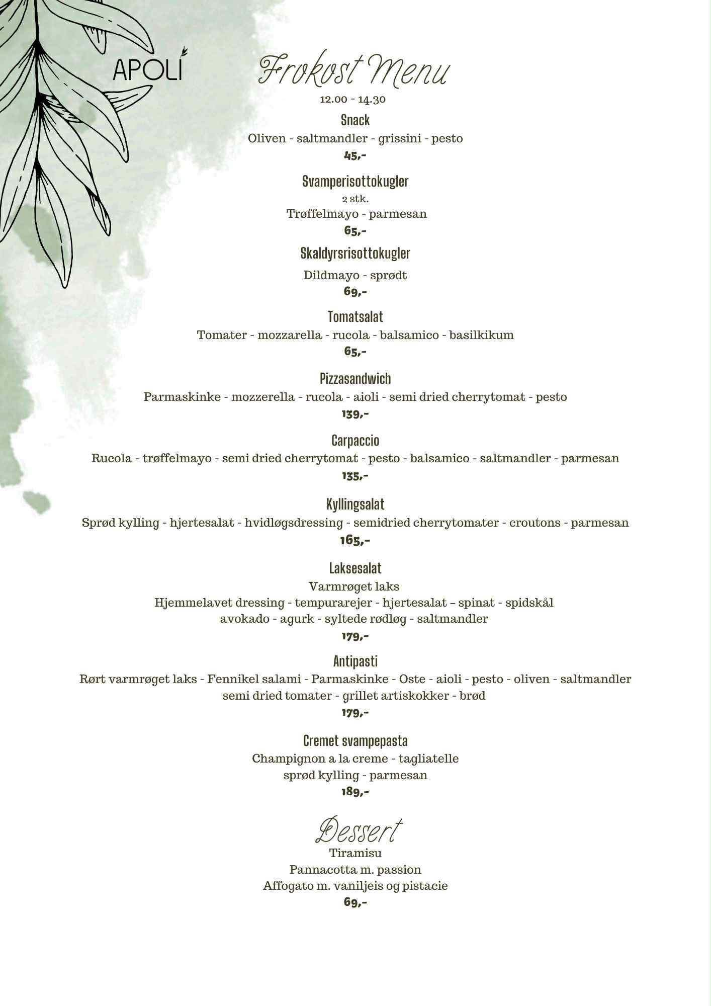 Frokost og aftenmenu APOLI Restaurant i Nyborg