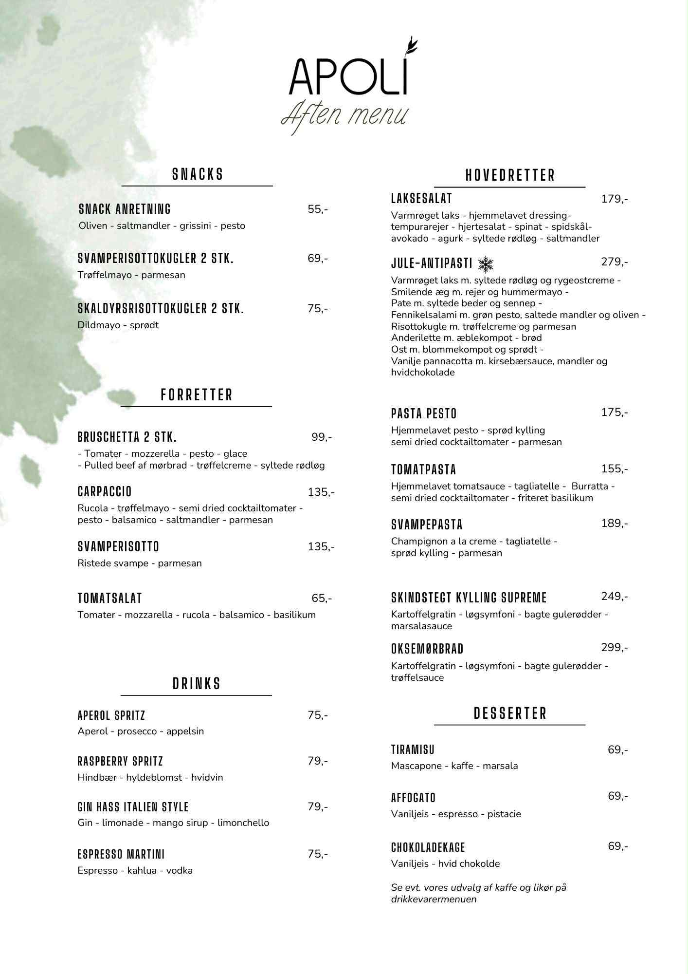 Aftenmenu for Apoli Nyborg 