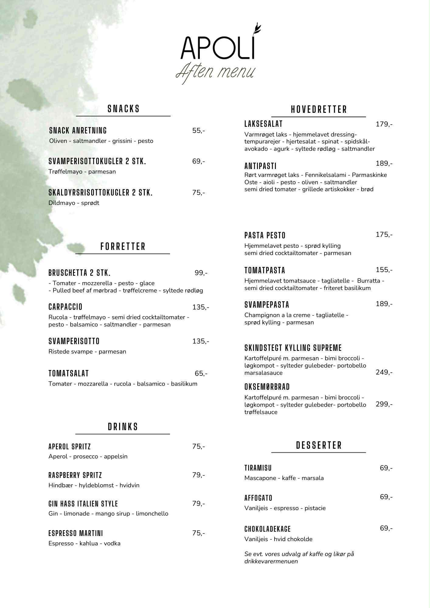 Aftenmenu for Apoli Nyborg 